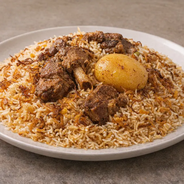 Kacchi biryani served as a popular Bangladeshi dish